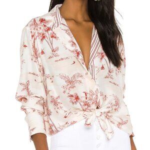 Frame Tie Up Toile Silk Shirt in Burnt Sienna/Off-White, XS